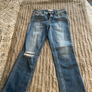 VERVET BY FLYING MONKEY Blue Distressed Cropped Jeans